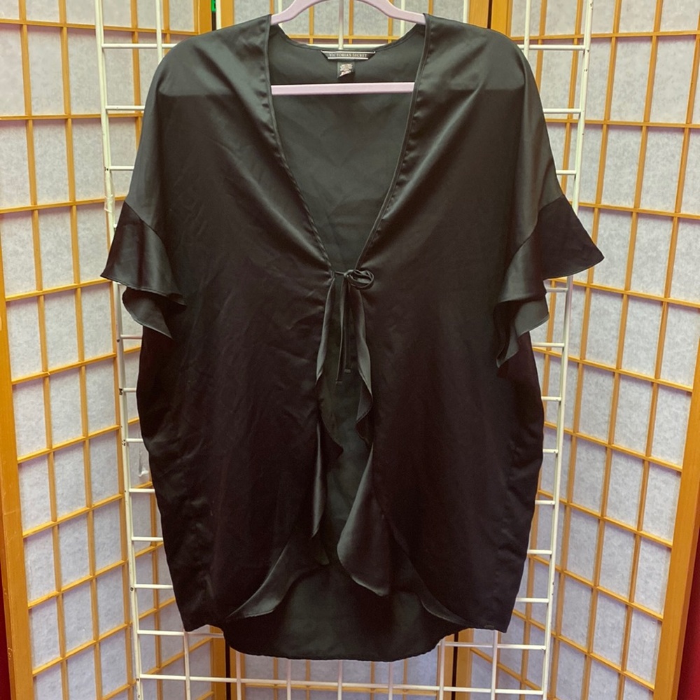 Victoria’s Secret Black Polyester front tie Robe Cover Up One Size